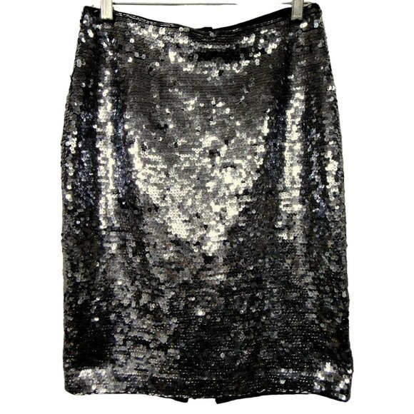 Eleanor P Brenner Sequined Short Pencil Skirt Black Pewter Fully Lined Sz M - Picture 1 of 4
